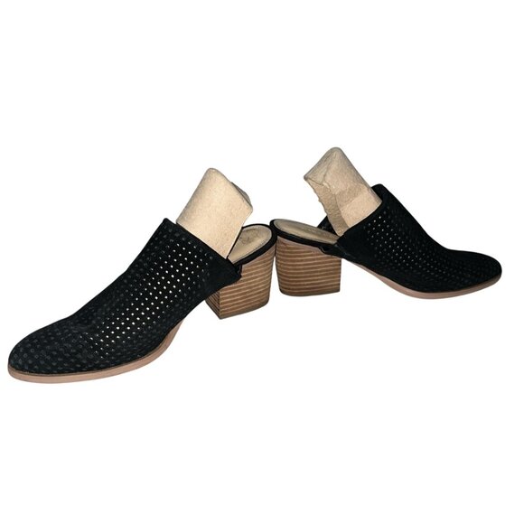 Marc Fisher Ripley Perforated Black Leather Mules With Stacked Heel Size 8M - Picture 16 of 16